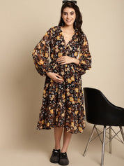 Black Floral Chiffon Maternity Dress
