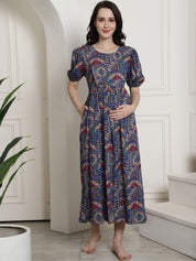 Navy Blue Rayon Maternity Dress