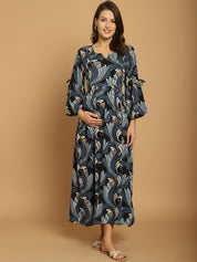 Blue Floral Rayon Maternity Dress