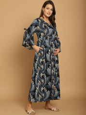 Blue Floral Rayon Maternity Dress