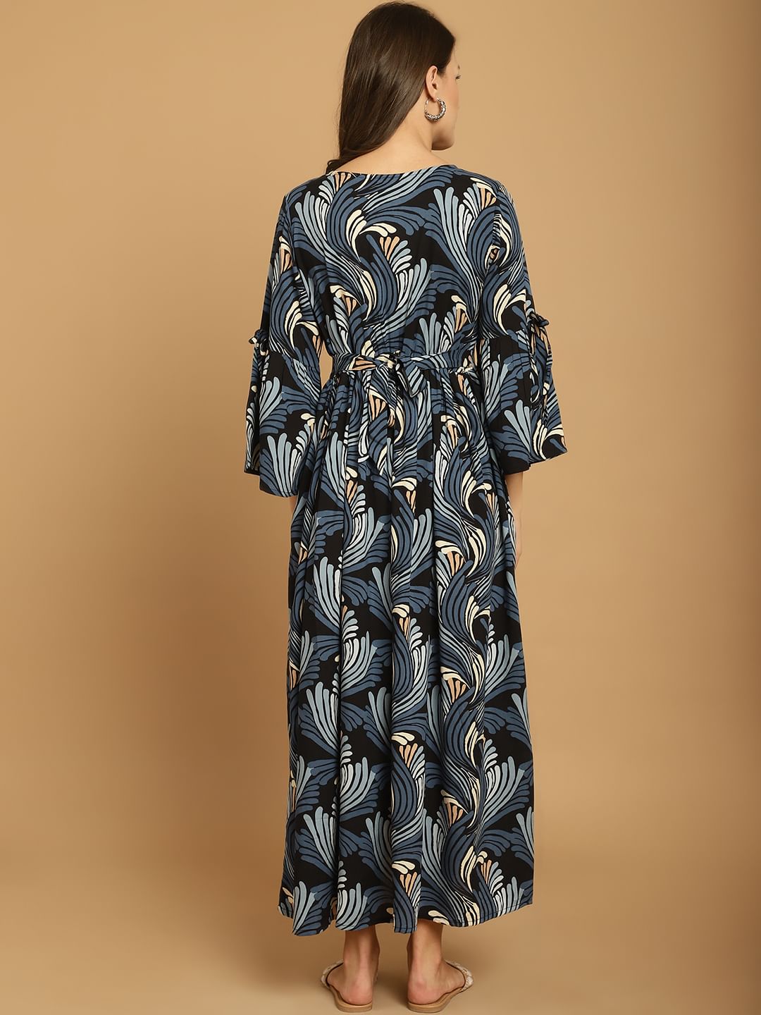 Blue Floral Rayon Maternity Dress