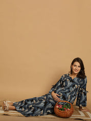 Blue Floral Rayon Maternity Dress