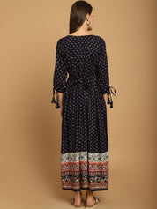 Navy Blue Printed Rayon Maternity Dress