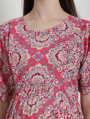 Geometric Print Pink Rayon Maternity Nightdress