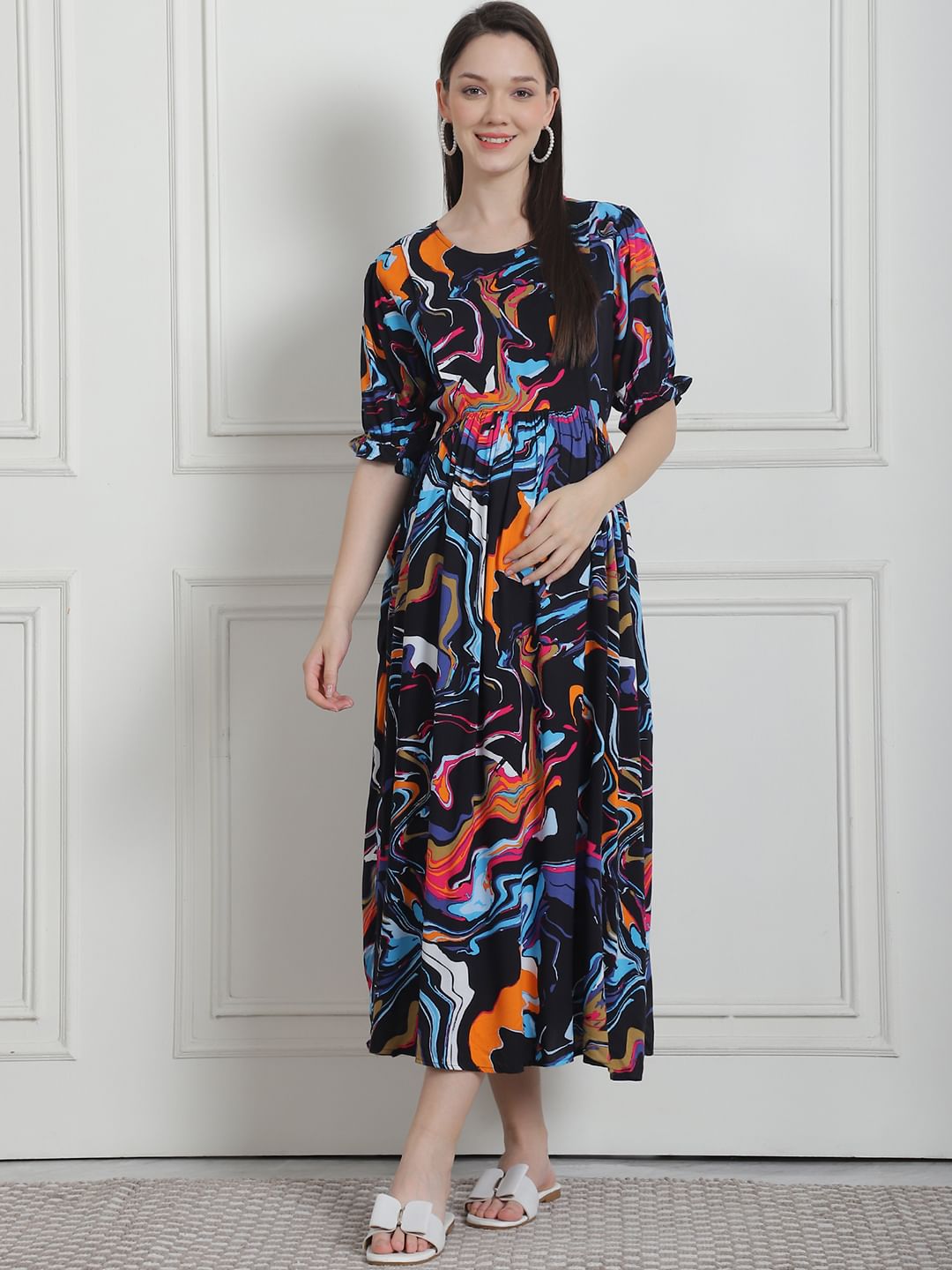 Abstract Print Multi Rayon Maternity Nightdress