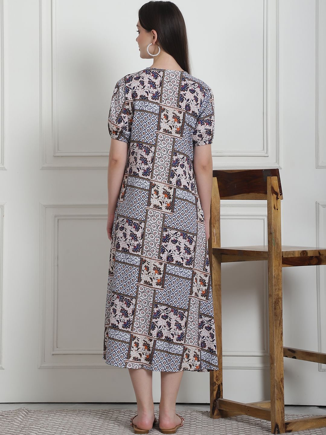 Geometric Print Multi Rayon Maternity Nightdress