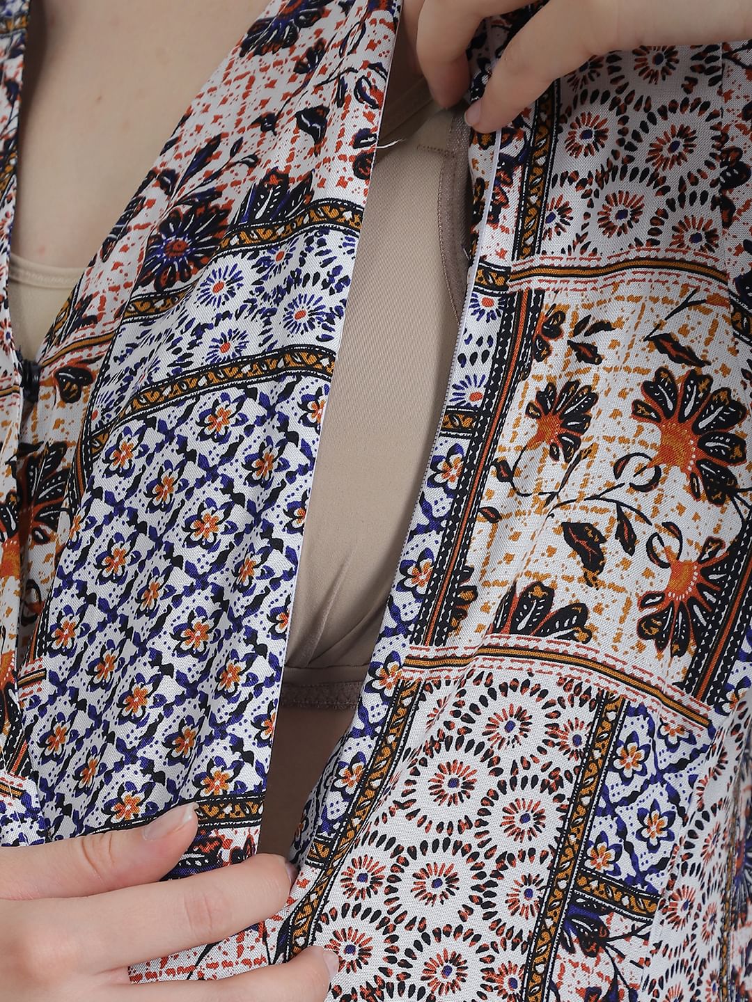 Geometric Print Multi Rayon Maternity Nightdress