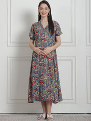 Geometric Print Multi Rayon Maternity Nightdress