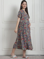 Geometric Print Multi Rayon Maternity Nightdress