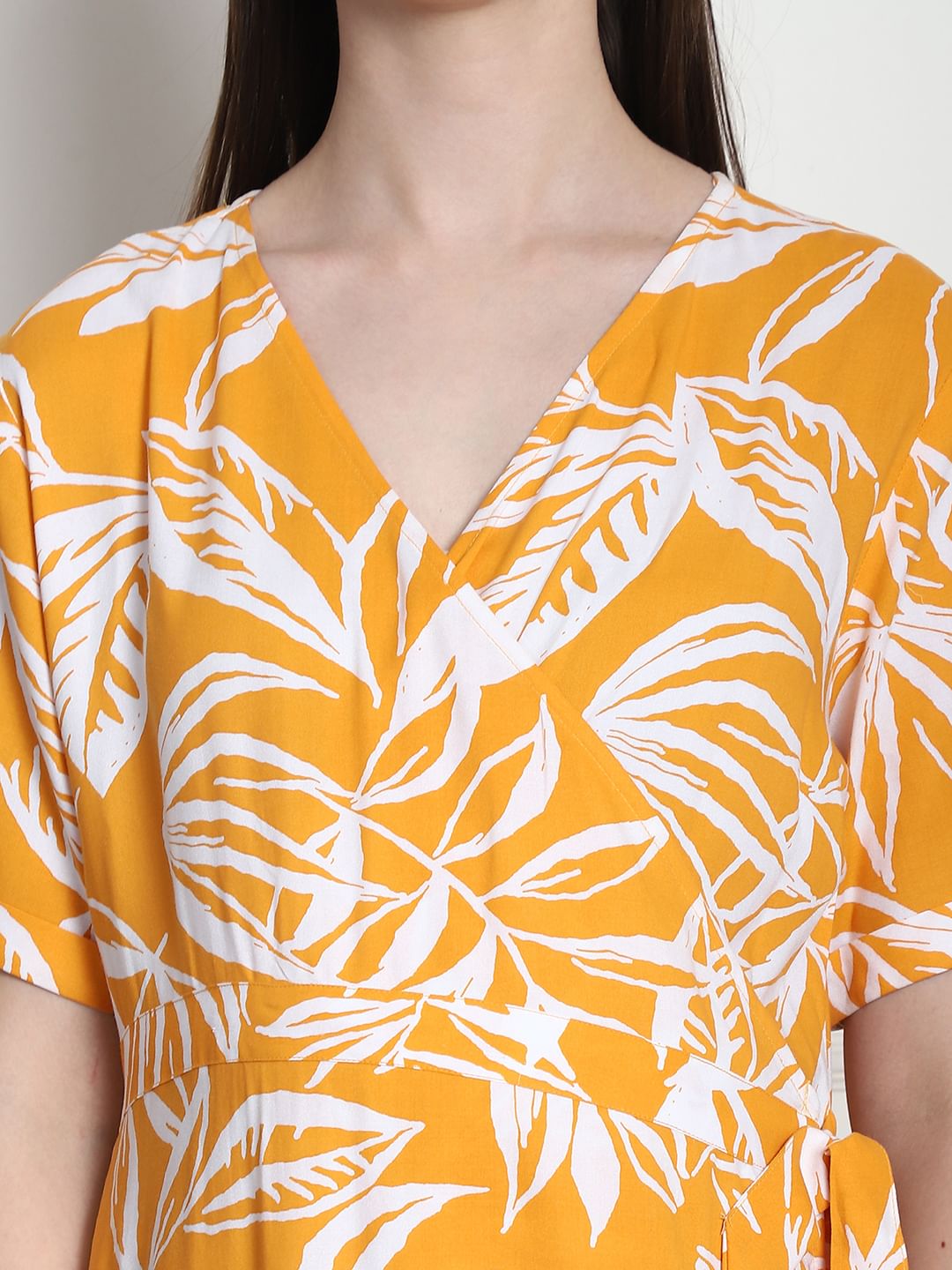 Floral Print Yellow Rayon Maternity Wrap Dress