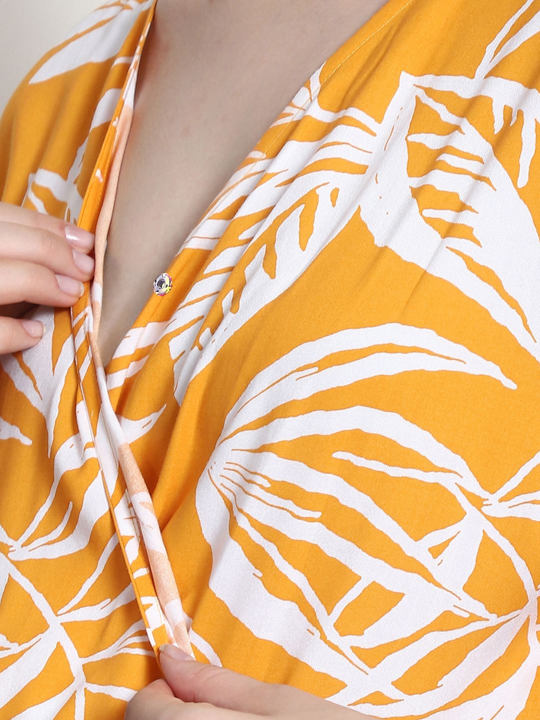 Floral Print Yellow Rayon Maternity Wrap Dress