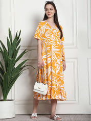 Floral Print Yellow Rayon Maternity Wrap Dress