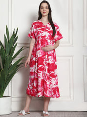 Tie & Dye Print Pink Rayon Maternity Dress