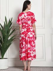 Tie & Dye Print Pink Rayon Maternity Dress
