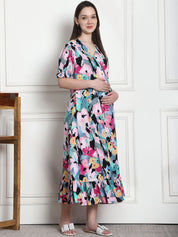 Floral Print Multi Rayon Maternity Wrap Dress