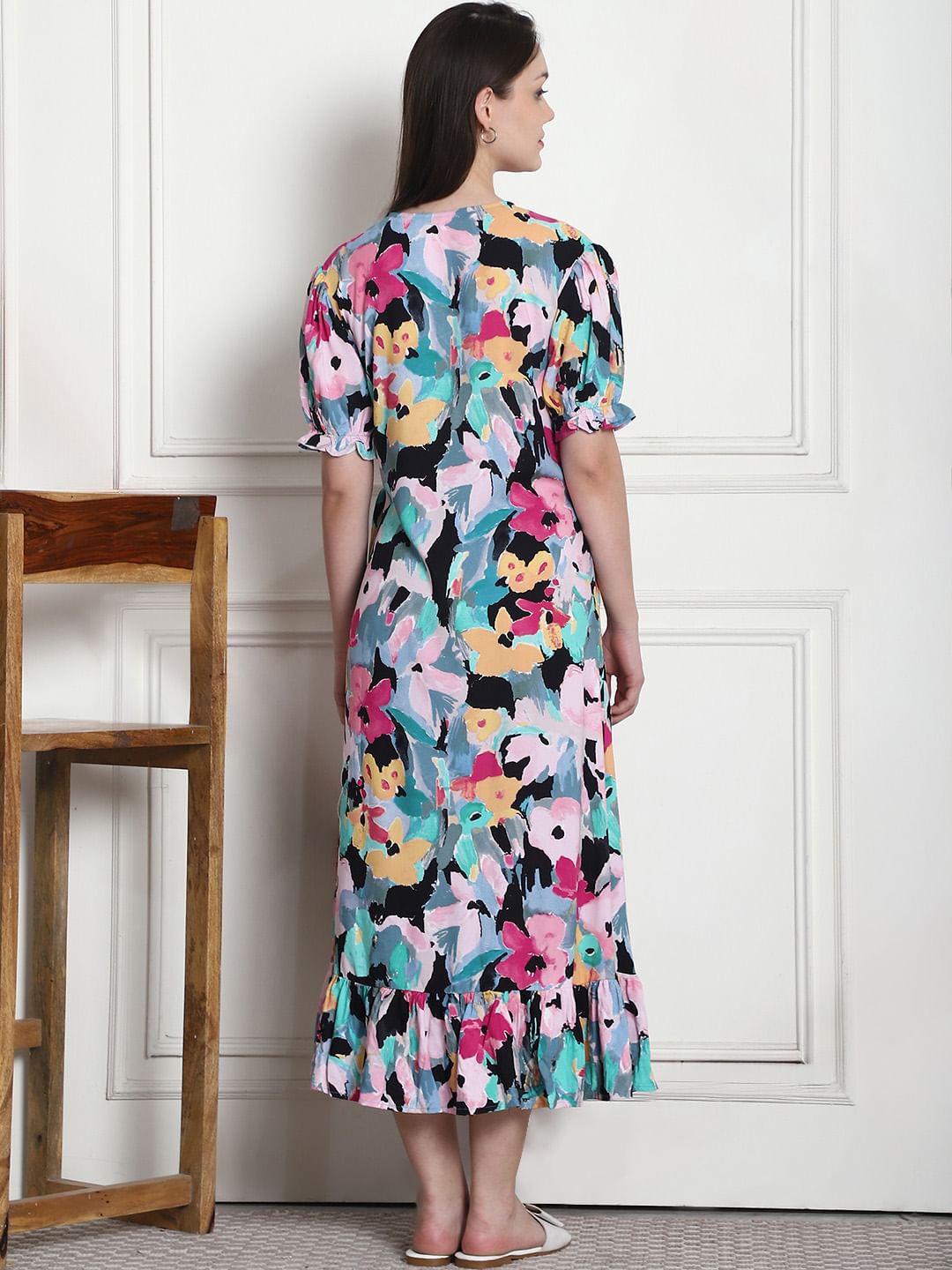 Floral Print Multi Rayon Maternity Wrap Dress