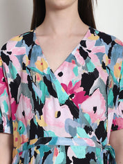 Floral Print Multi Rayon Maternity Wrap Dress