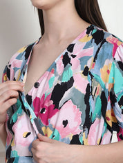 Floral Print Multi Rayon Maternity Wrap Dress