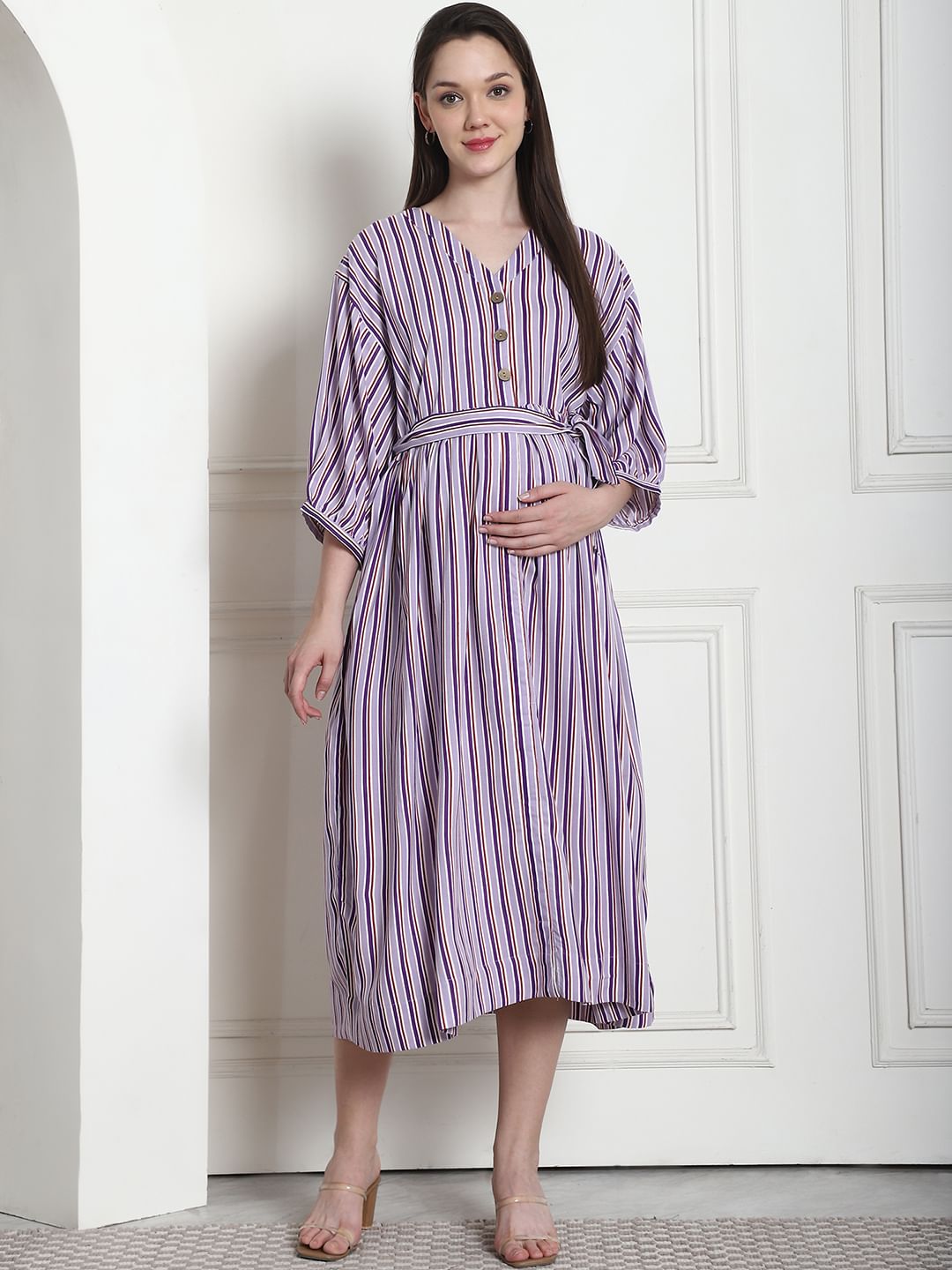 Buy Striped Lilac Rayon Maternity Dress Online at Secret Wish