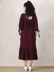 Wine Solid Rayon Maternity Dress
