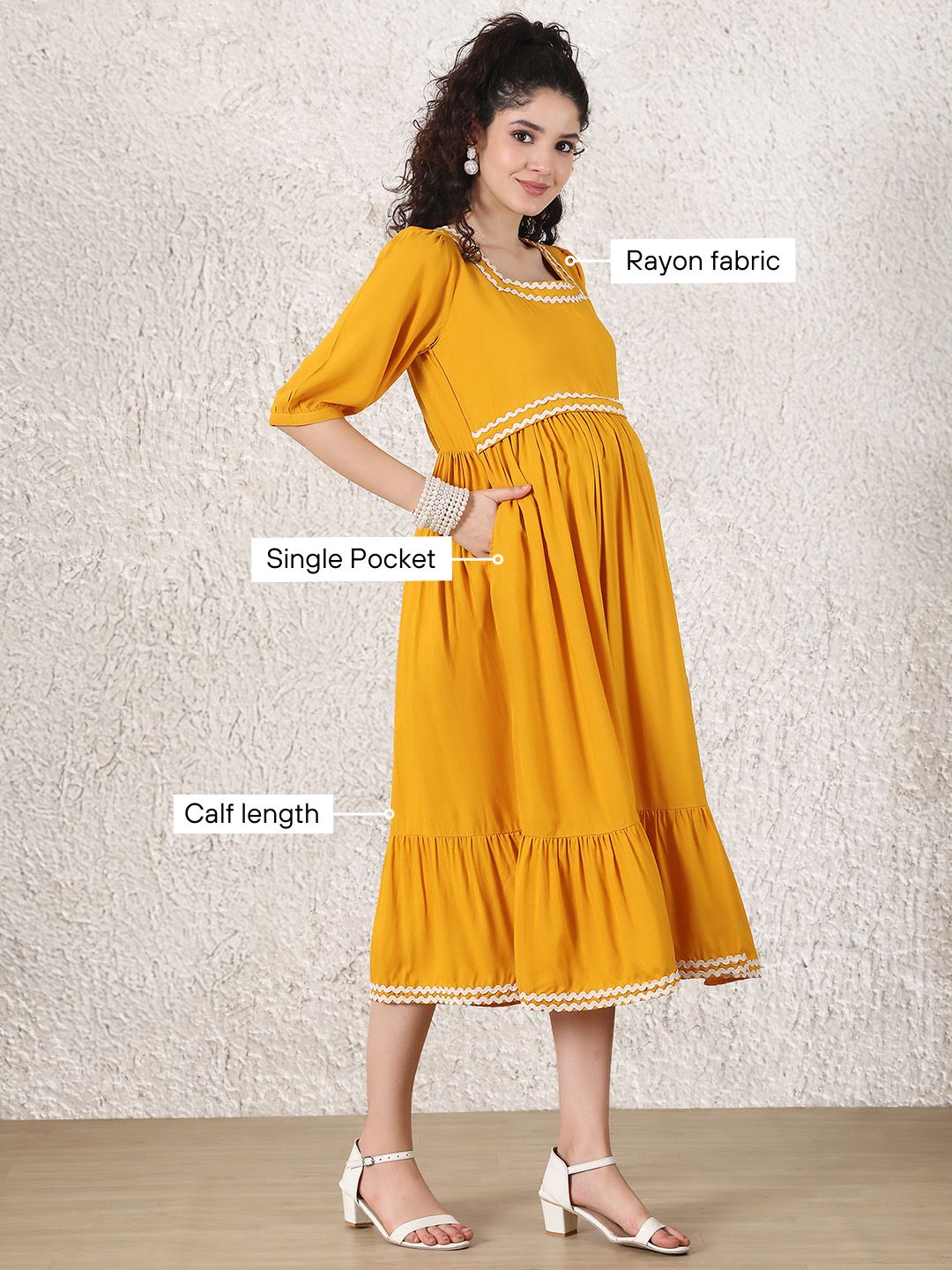 Yellow Solid Rayon Maternity Dress