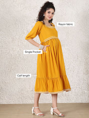 Yellow Solid Rayon Maternity Dress