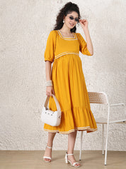 Yellow Solid Rayon Maternity Dress