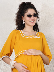 Yellow Solid Rayon Maternity Dress