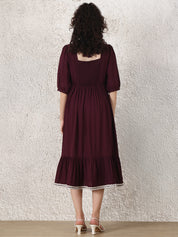 Wine Solid Rayon Maternity Dress