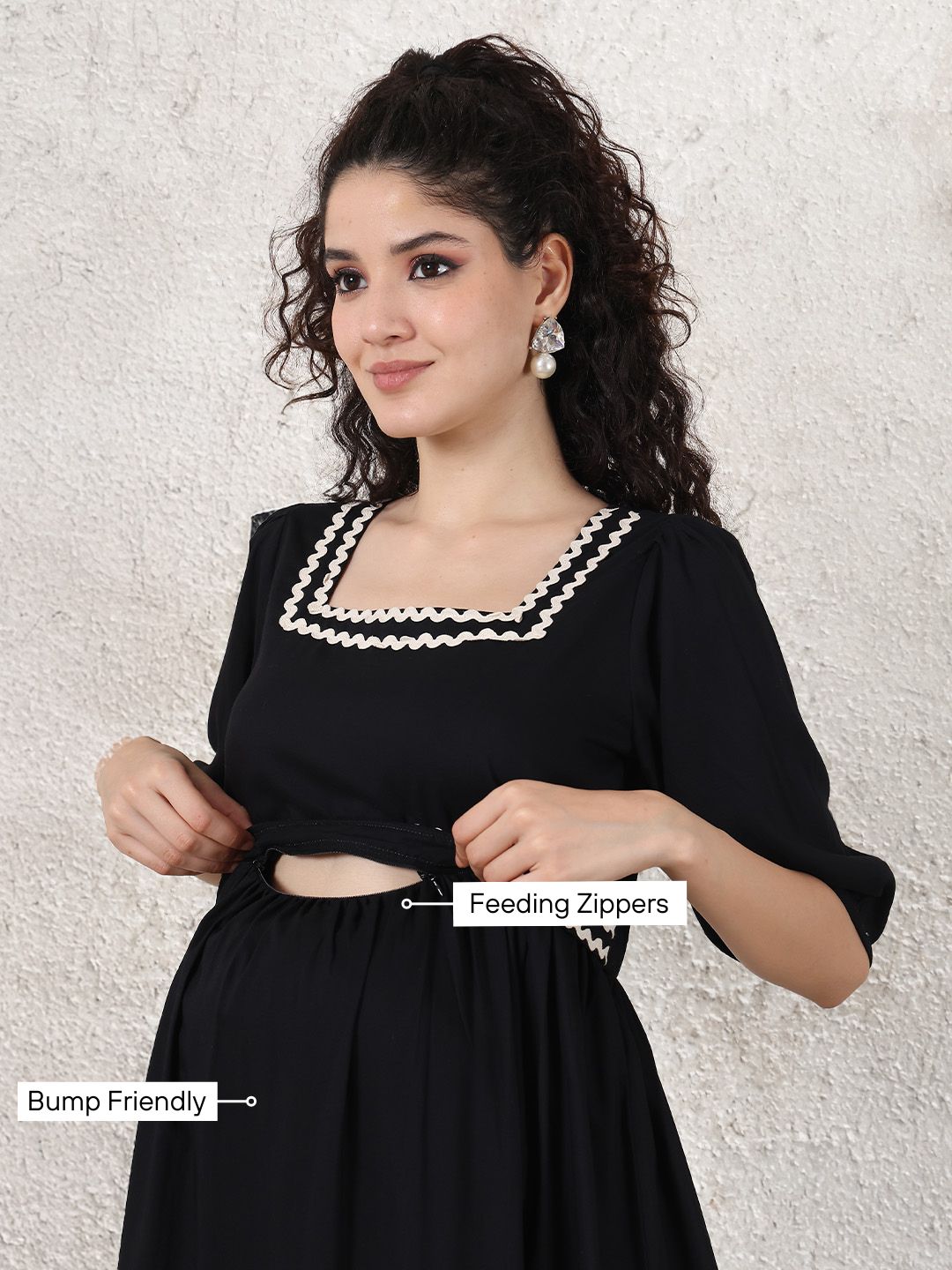 Black Solid Rayon Maternity Dress