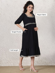 Black Solid Rayon Maternity Dress