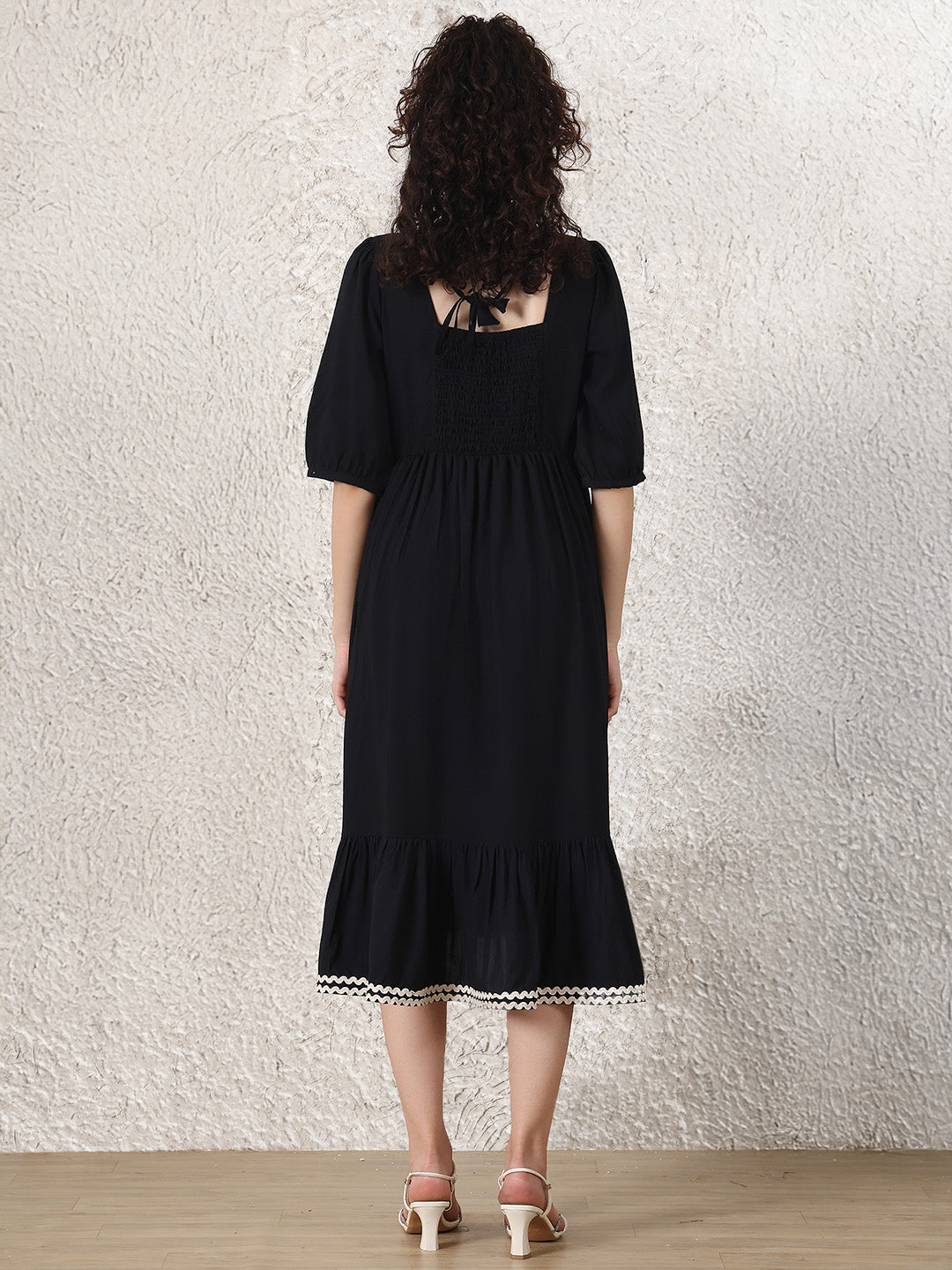 Black Solid Rayon Maternity Dress