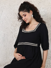 Black Solid Rayon Maternity Dress