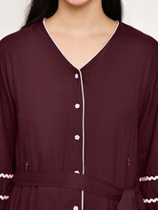 Secret Wish Wine Solid Rayon Maternity Dress