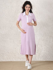 Lilac Solid Ribbed Maternity Bodycon Dress