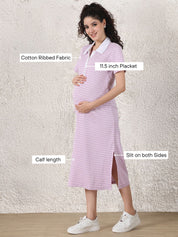 Lilac Solid Ribbed Maternity Bodycon Dress