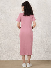 Pink & Black Solid Ribbed Maternity Bodycon Dress