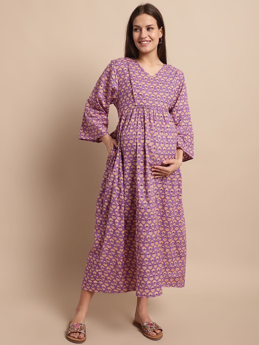 Buy Purple Floral Printed Maternity Dress Online at Secret Wish