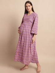Purple Floral Printed Maternity Dress