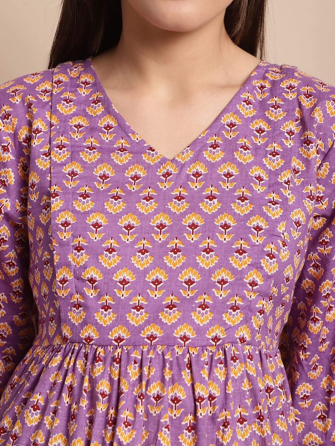 Purple Floral Printed Maternity Dress