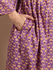 Purple Floral Printed Maternity Dress