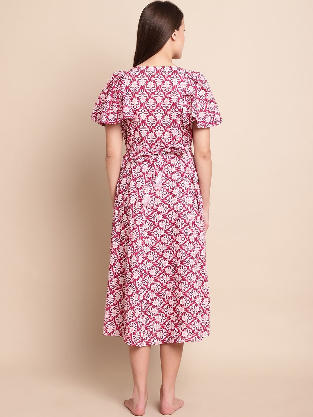 Pink & White Printed Maternity Dress