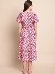 Pink & White Printed Maternity Dress