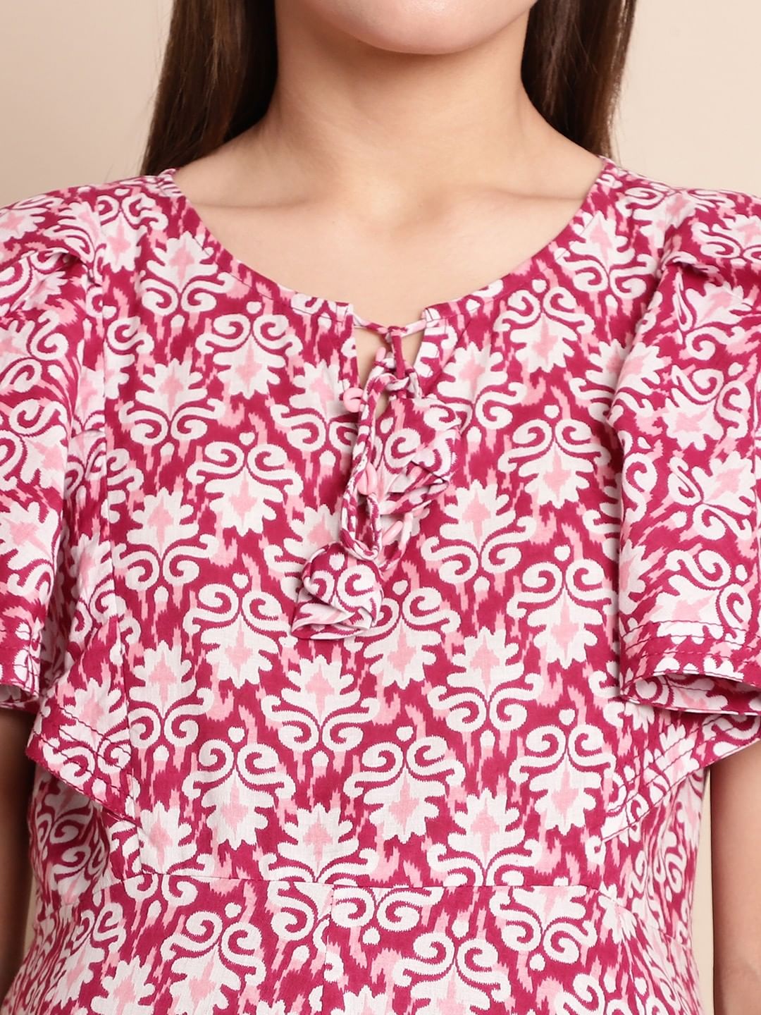 Pink & White Printed Maternity Dress