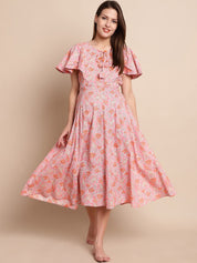 Peach & Grey Floral Maternity Dress