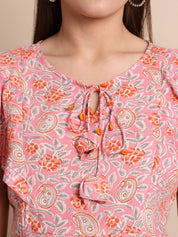 Peach & Grey Floral Maternity Dress