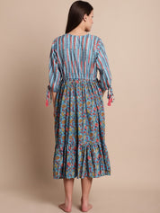 Blue & Peach Floral Maternity Dress