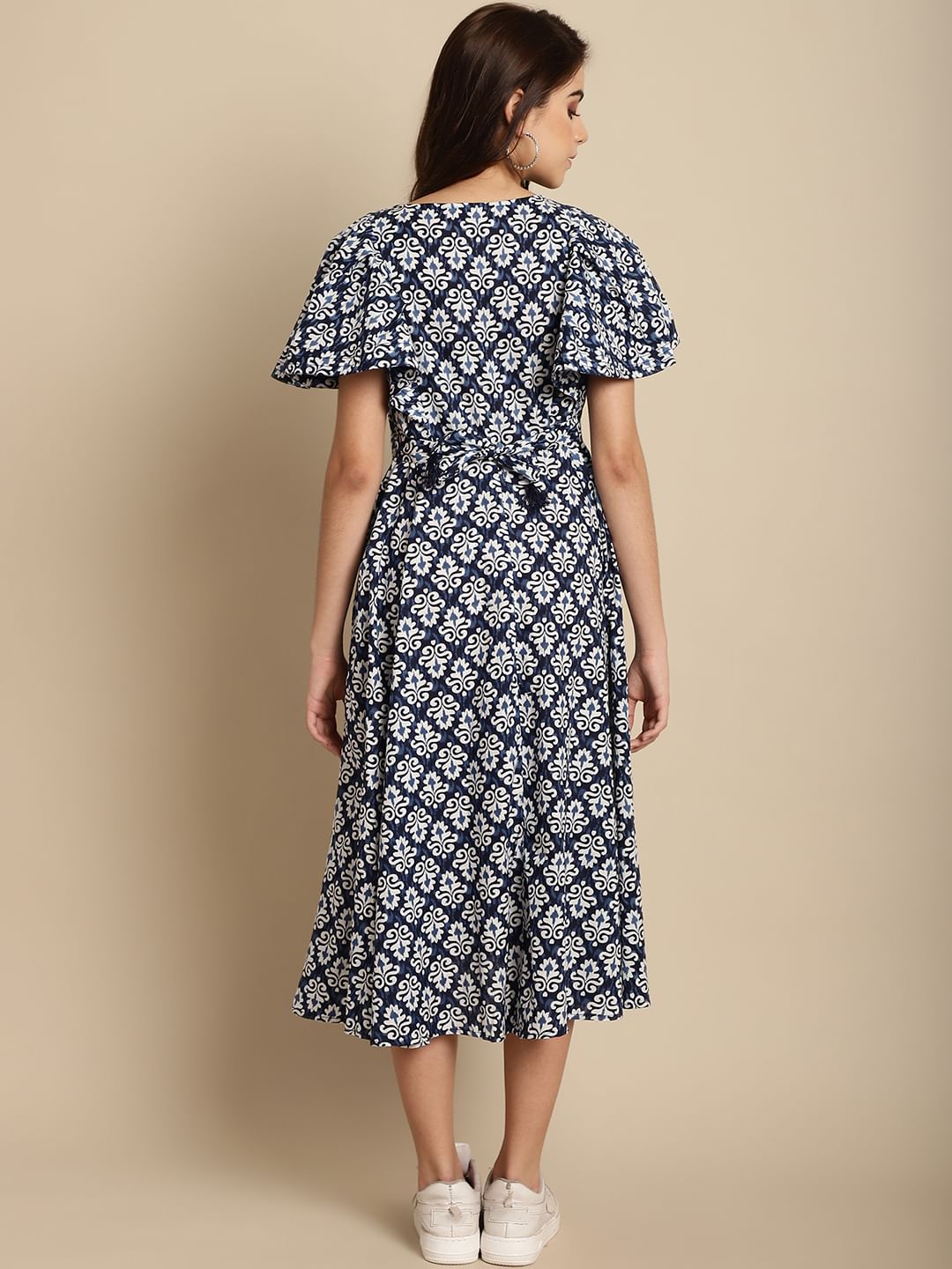 Navy Blue Cotton Printed Maternity Dress