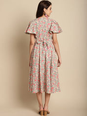 Beige & Peach Cotton Floral Maternity Dress