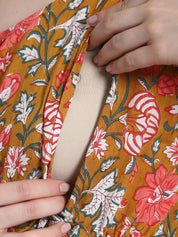 Floral Print Mustard Cotton Maternity Nightdress